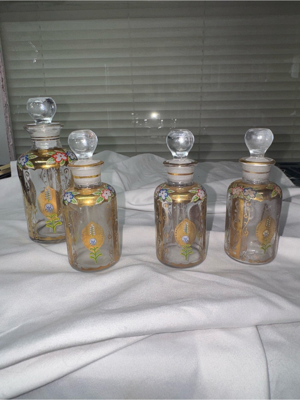 VTG Hand-Painted Glass Perfume Bottles with Gold Accents (Set of 4)